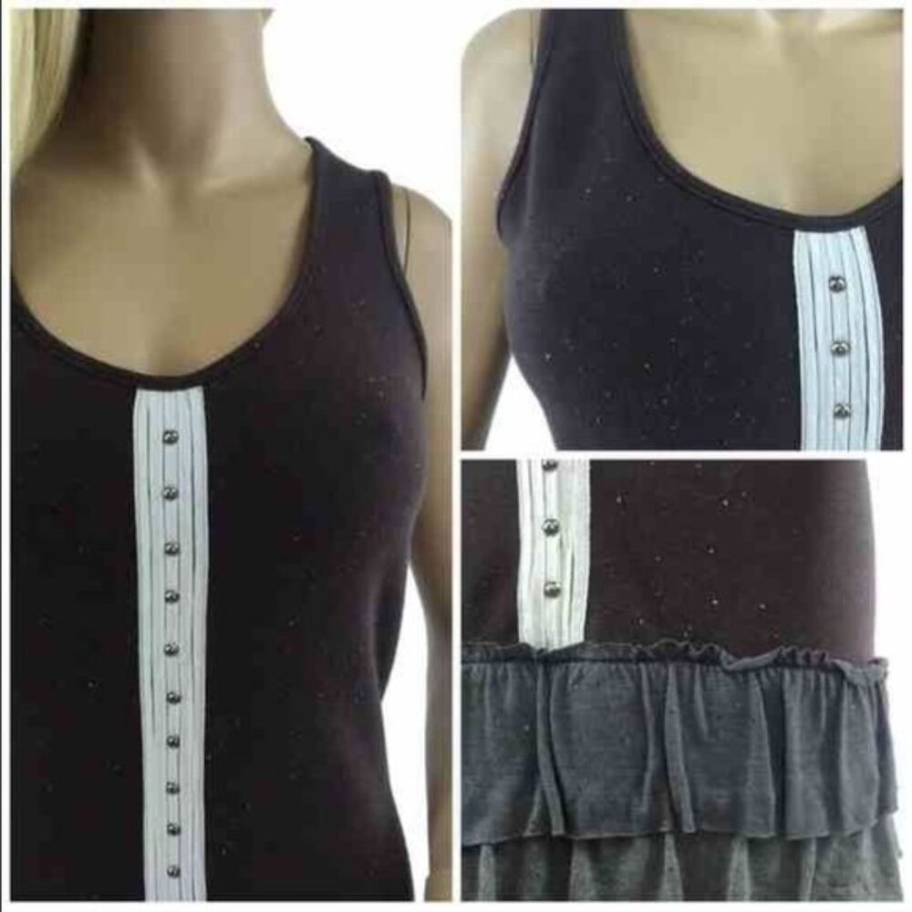 Vtg NWT Brown Tiered Ruffle Hem Drop Waist Mini Dress| Coquette Grunge Fairycore - Picture 3 of 8